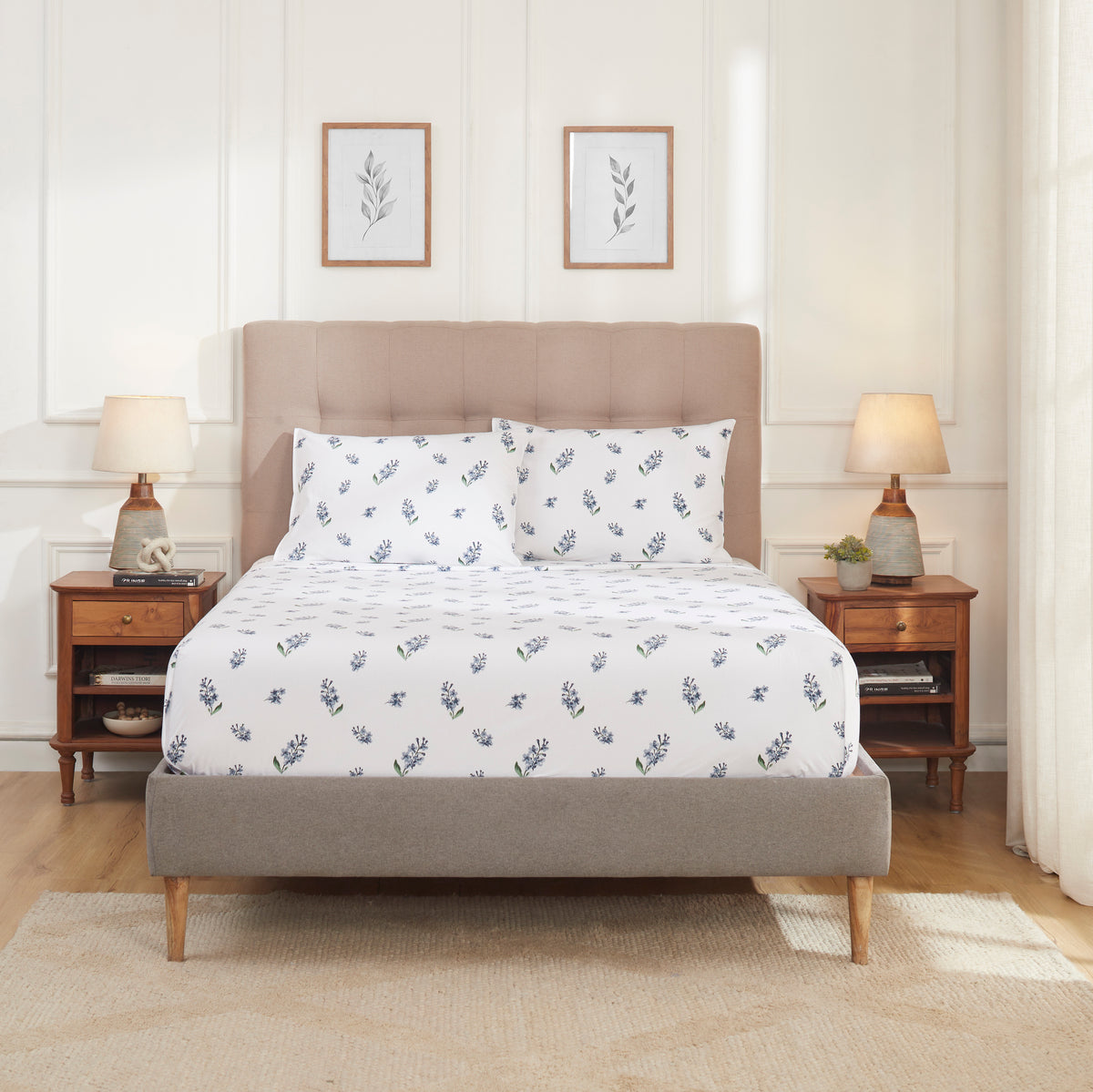 Hyderangeas Cotton Bedsheet – Blue/Green