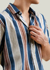 Teal Brown Regular Cotton Half Sleeve Shirt
