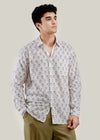 White/Ochre & Maroon Regular Cotton Full Sleeve Shirt