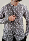 Charcoal Grey Regular Cotton Full Sleeve Chinese Collar Shirt