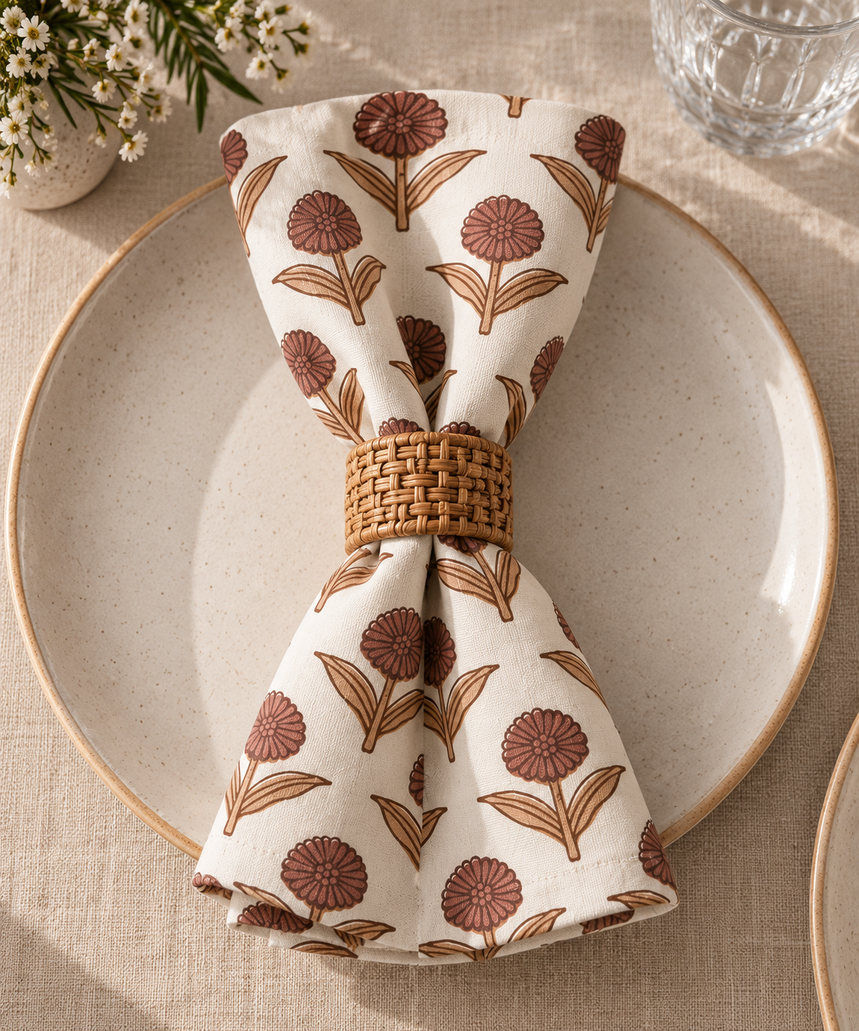 Bloom Bud Beige-Brown Napkin – Set of 6