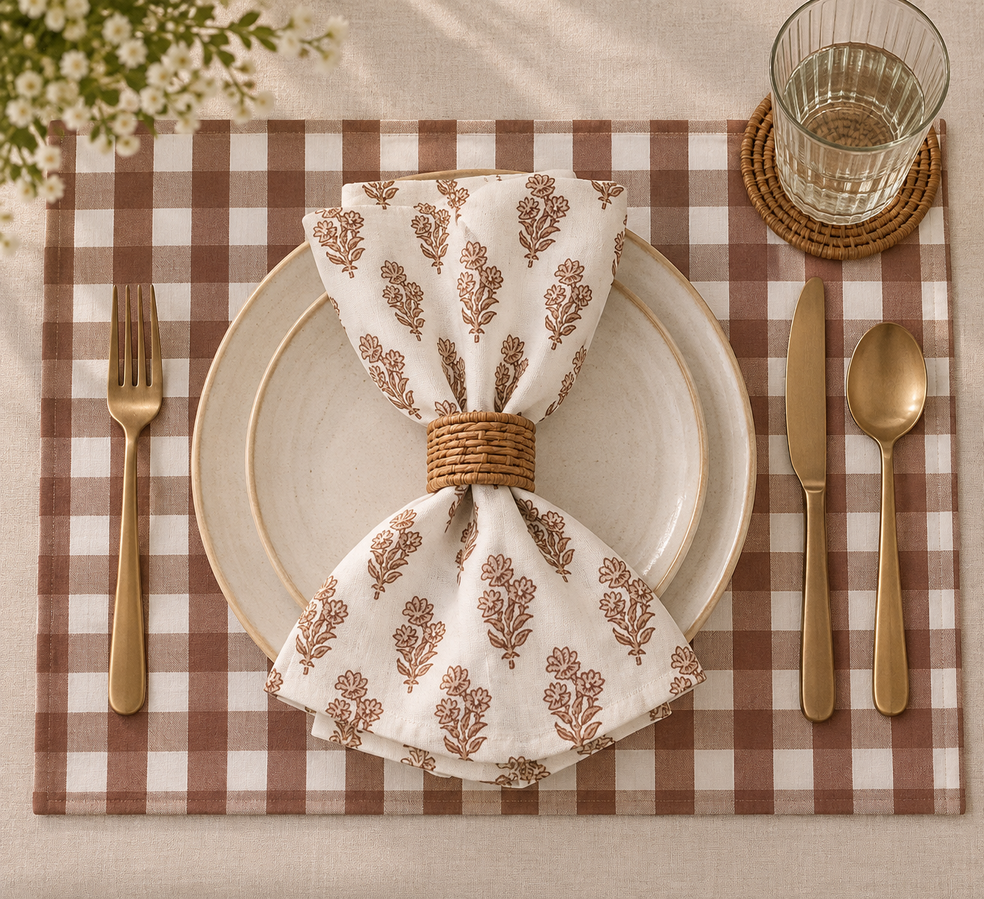 Flora Bud Beige-Brown Napkin – Set of 6