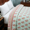 Naqaashi Aqua & Green Hand Screen Print Cotton AC Quilt