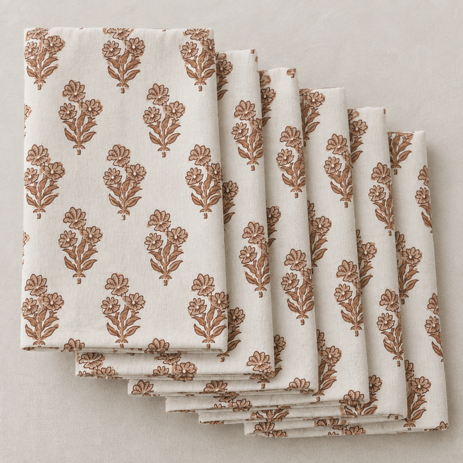 Flora Bud Beige-Brown Napkin – Set of 6