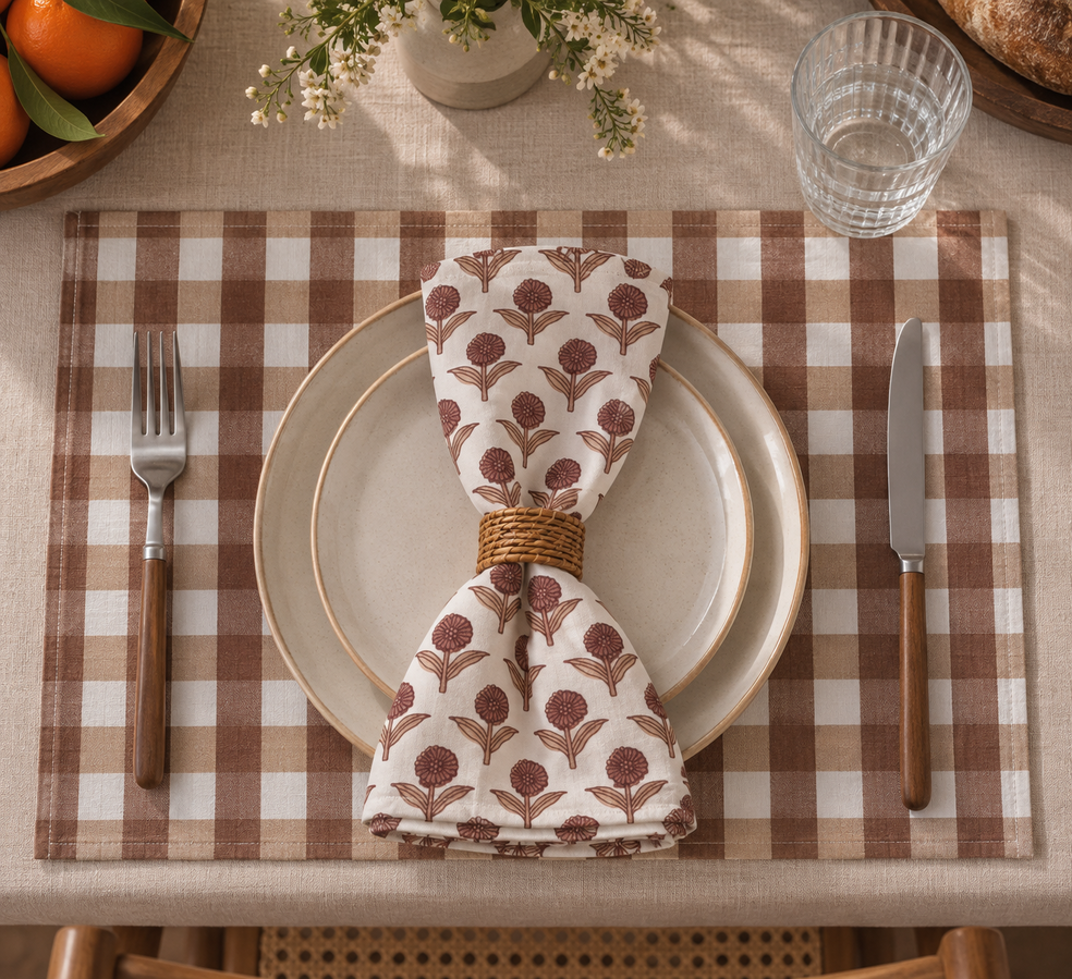 Bloom Bud Beige-Brown Napkin – Set of 6