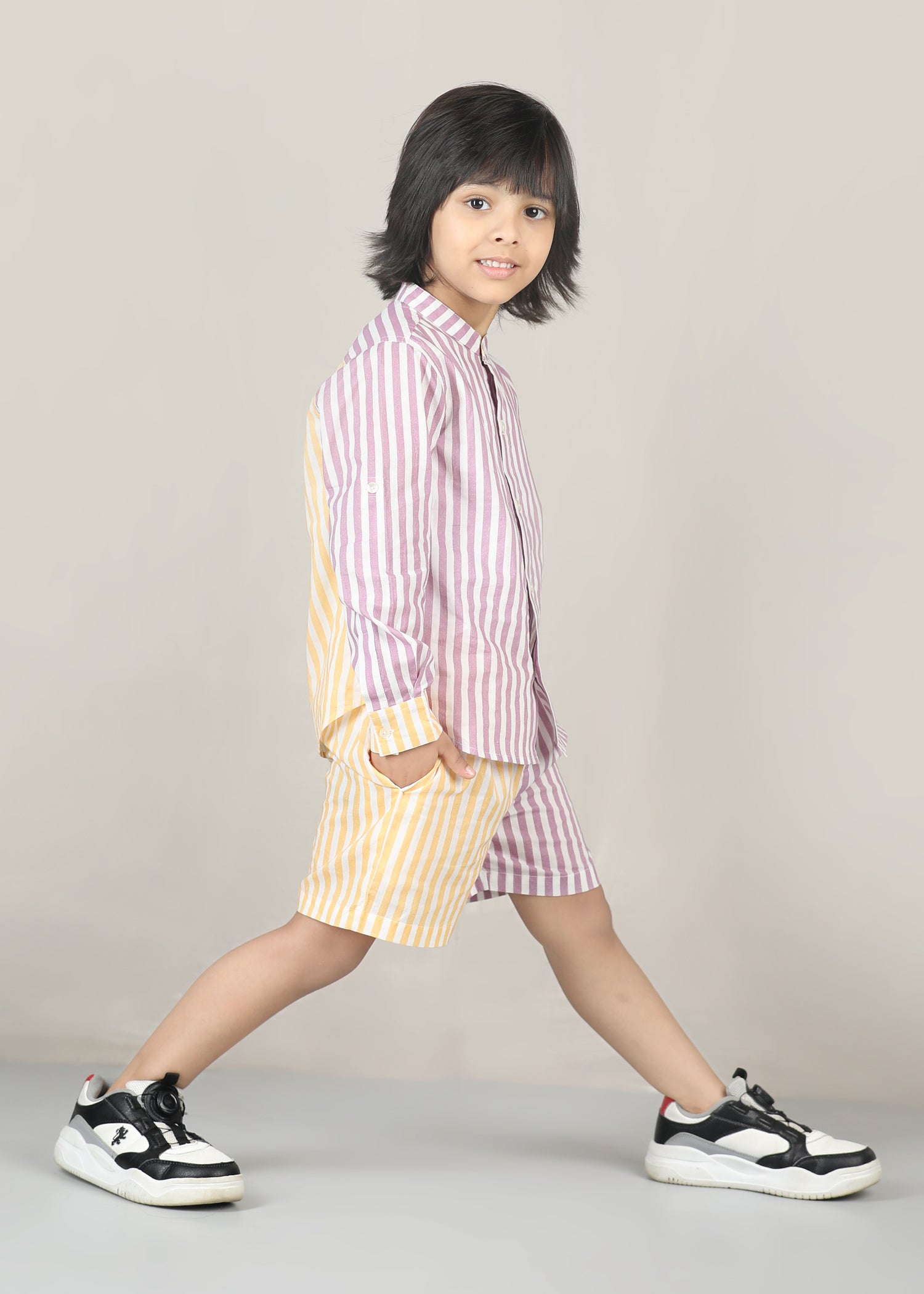 Stripes Cotton Shirt – Lavender/Yellow (6M–12 Yrs)