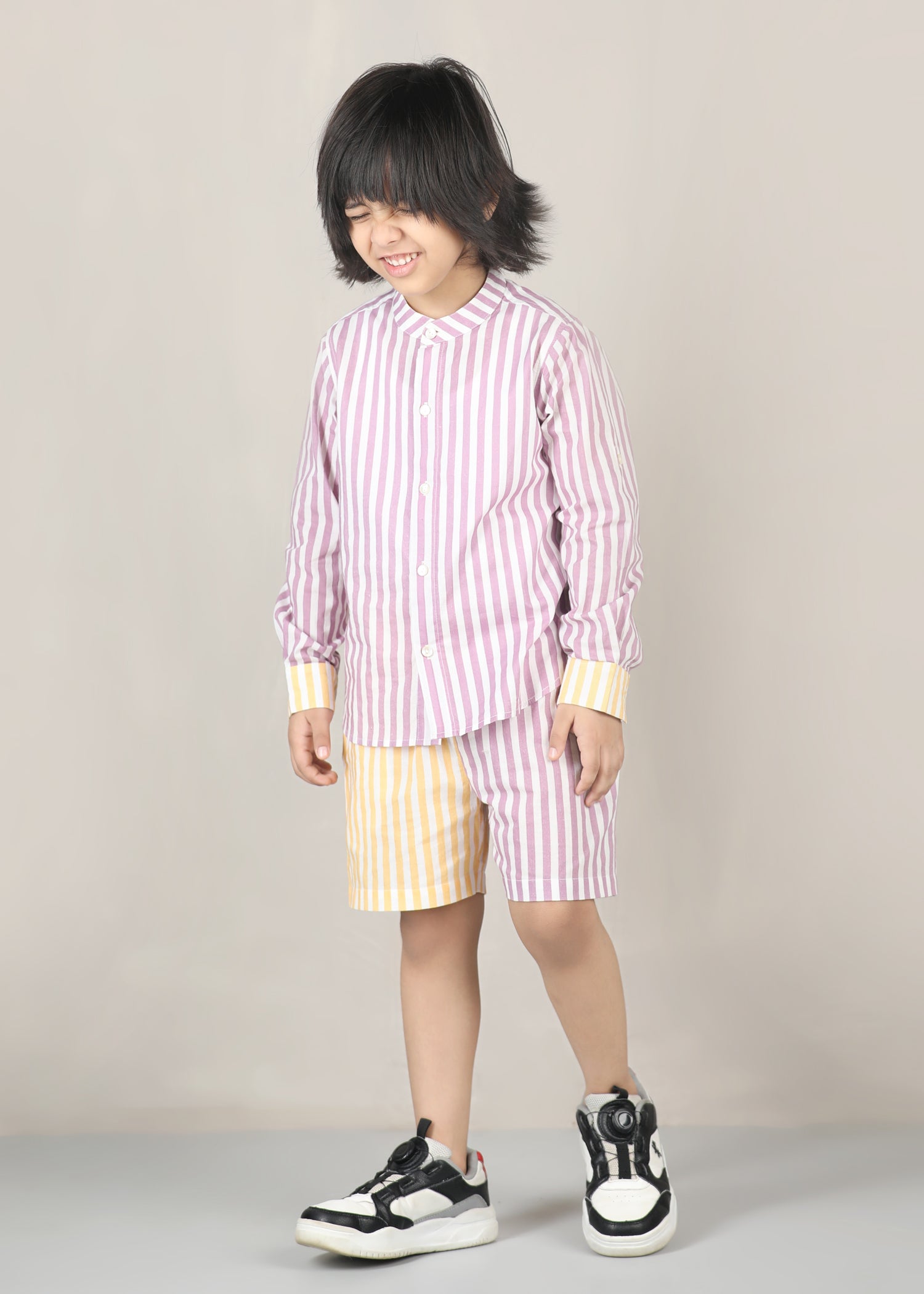 Stripes Cotton Shirt – Lavender/Yellow (6M–12 Yrs)