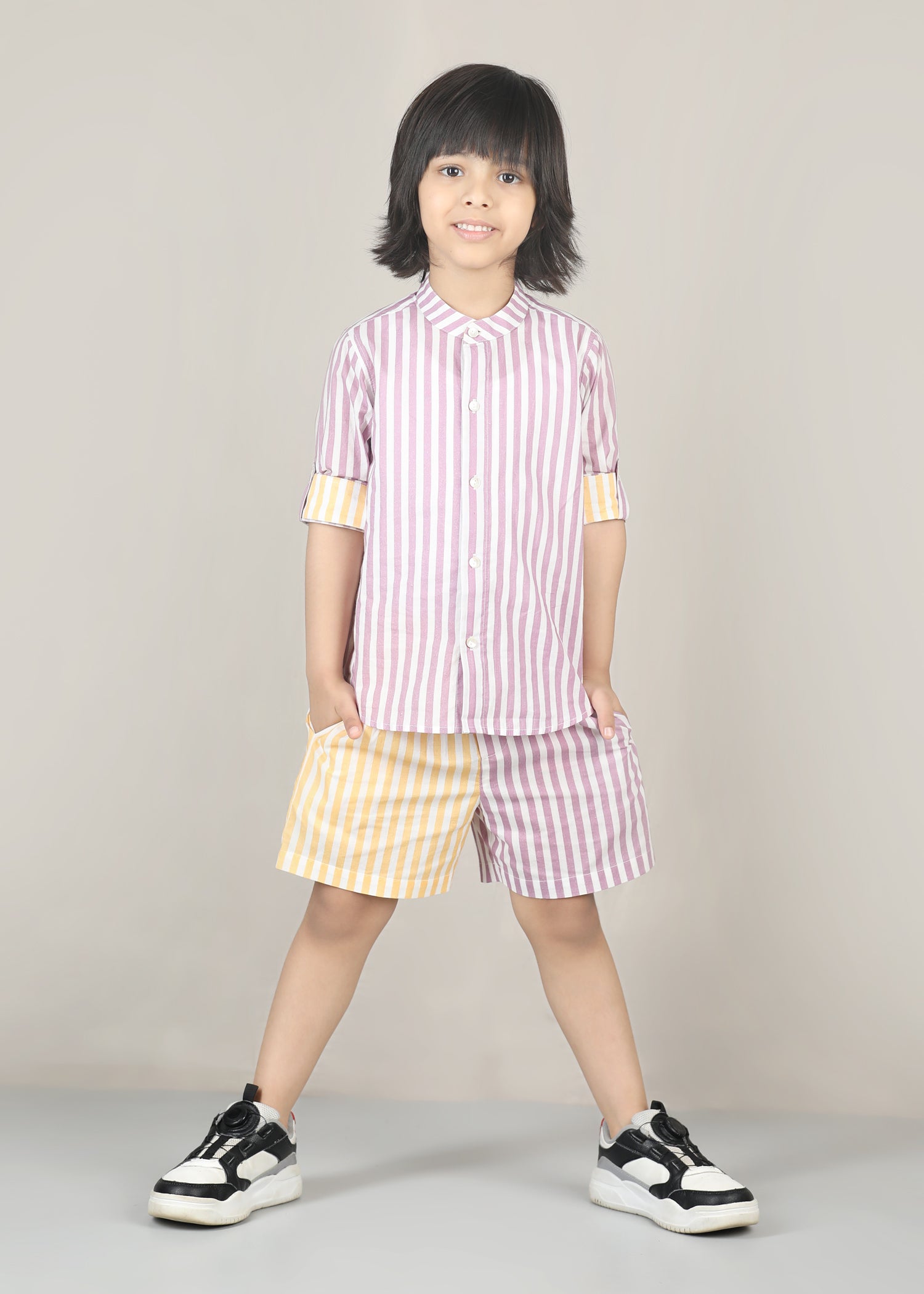 Stripes Cotton Shirt – Lavender/Yellow (6M–12 Yrs)