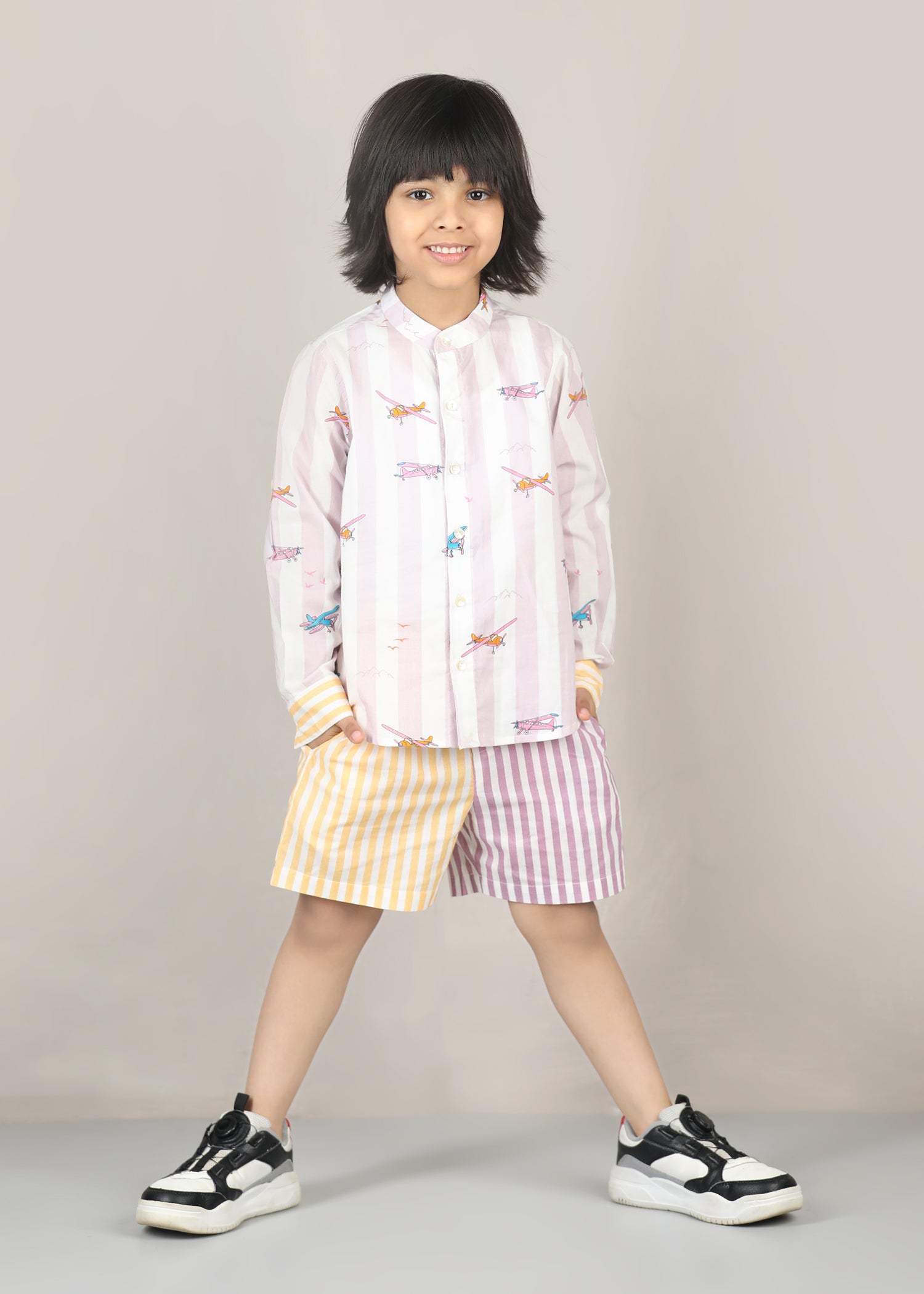 Heli Cotton Shirt – Lavender/Yellow (6M–12 Yrs)