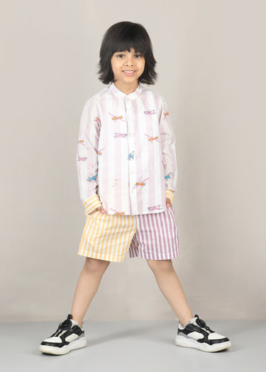 Stripes Cotton Shorts – Lavender/Yellow (2–12 Yrs)
