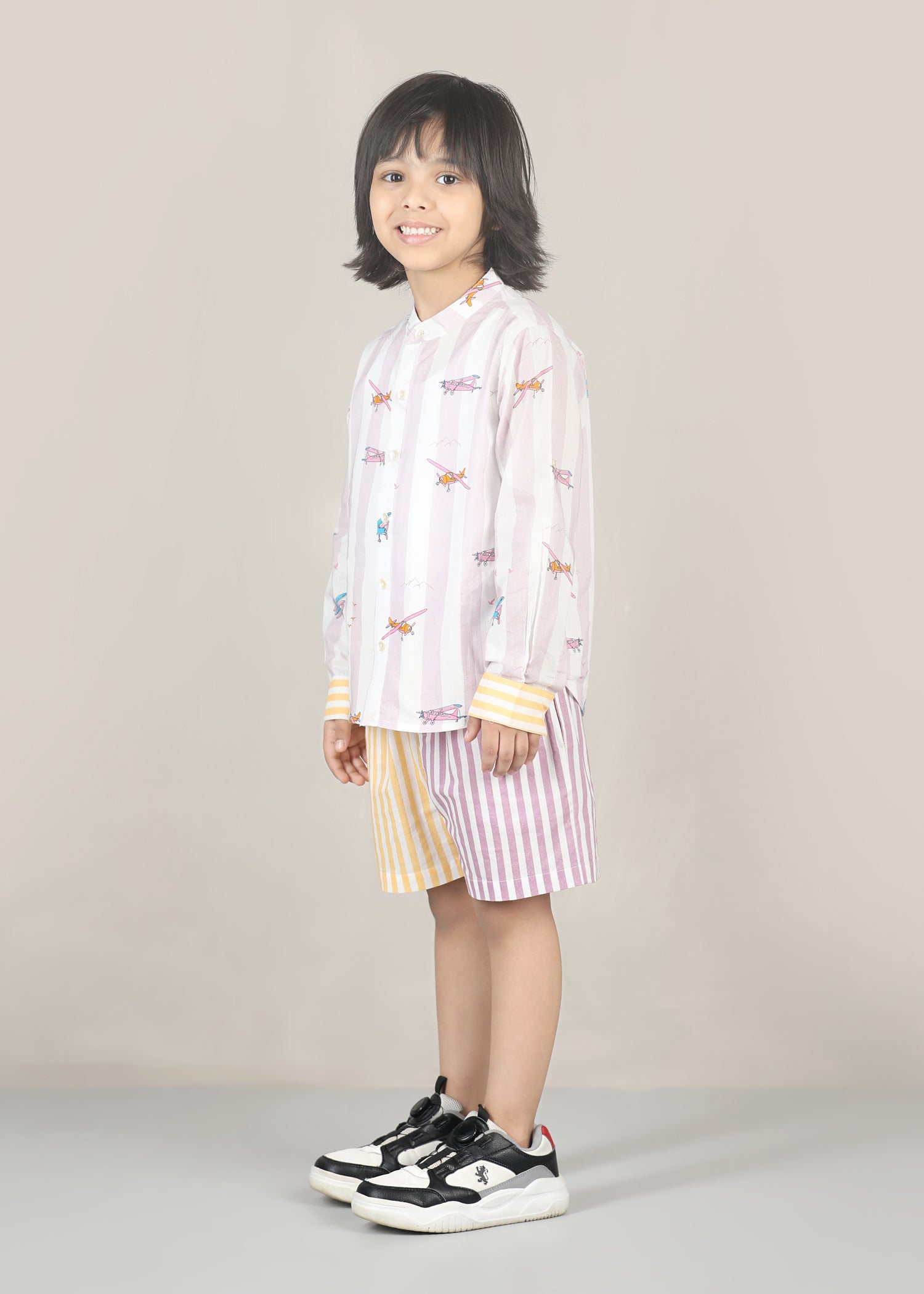 Heli Cotton Shirt – Lavender/Yellow (6M–12 Yrs)