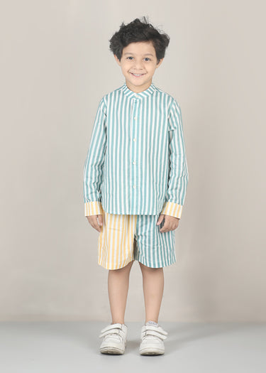 Stripes Cotton Shirt – Teal/Yellow (6M–12 Yrs)