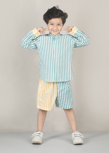 Stripes Cotton Shirt – Teal/Yellow (6M–12 Yrs)