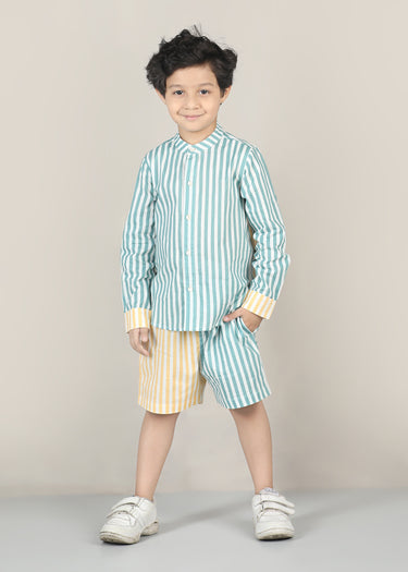 Stripes Cotton Shirt – Teal/Yellow (6M–12 Yrs)