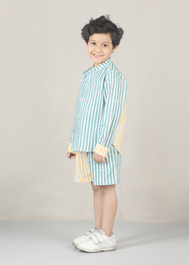 Stripes Cotton Shirt – Teal/Yellow (6M–12 Yrs)