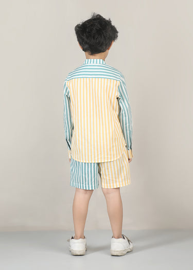 Stripes Cotton Shirt – Teal/Yellow (6M–12 Yrs)