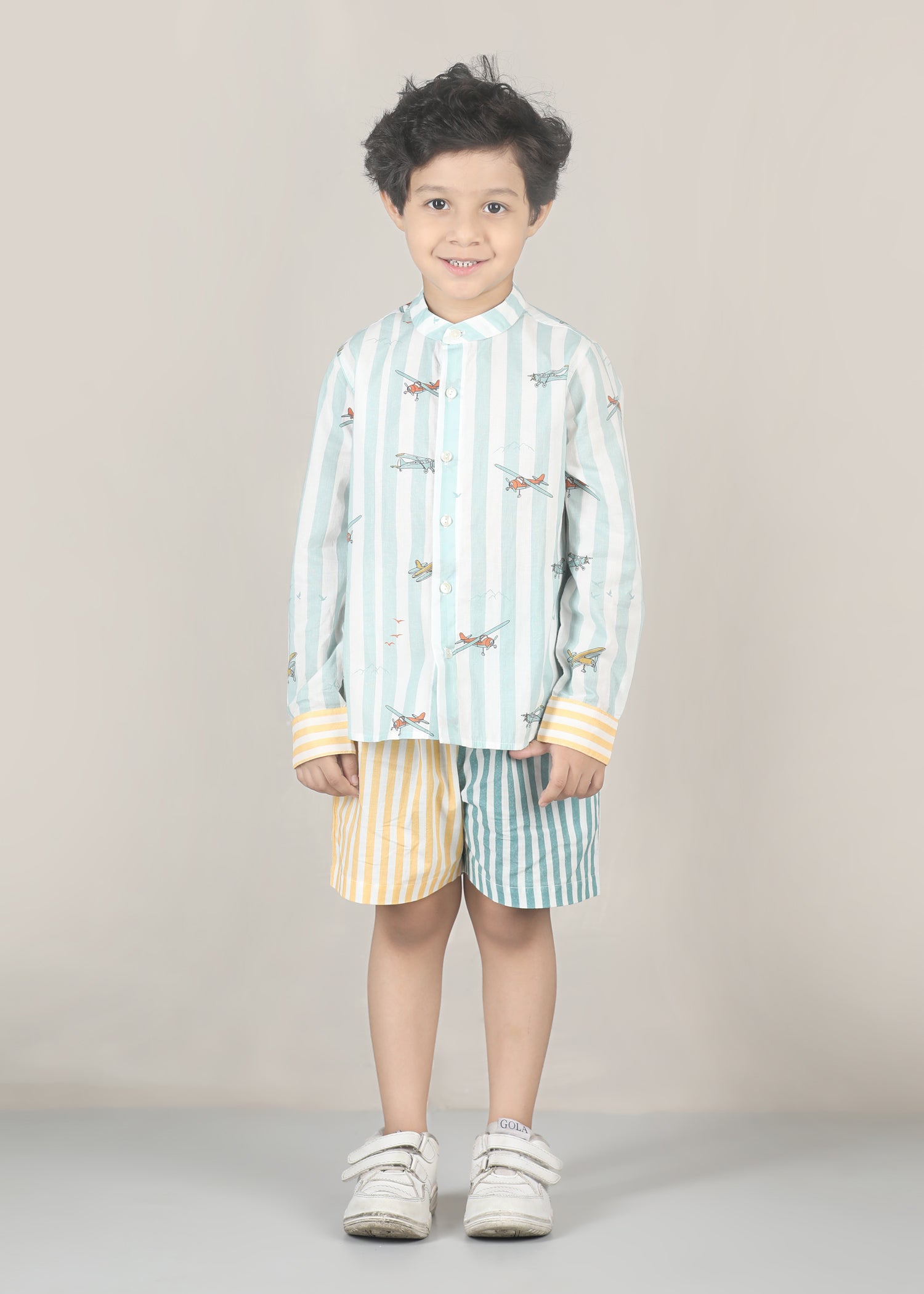 Heli Cotton Shirt – Blue/Yellow (6M–12 Yrs)