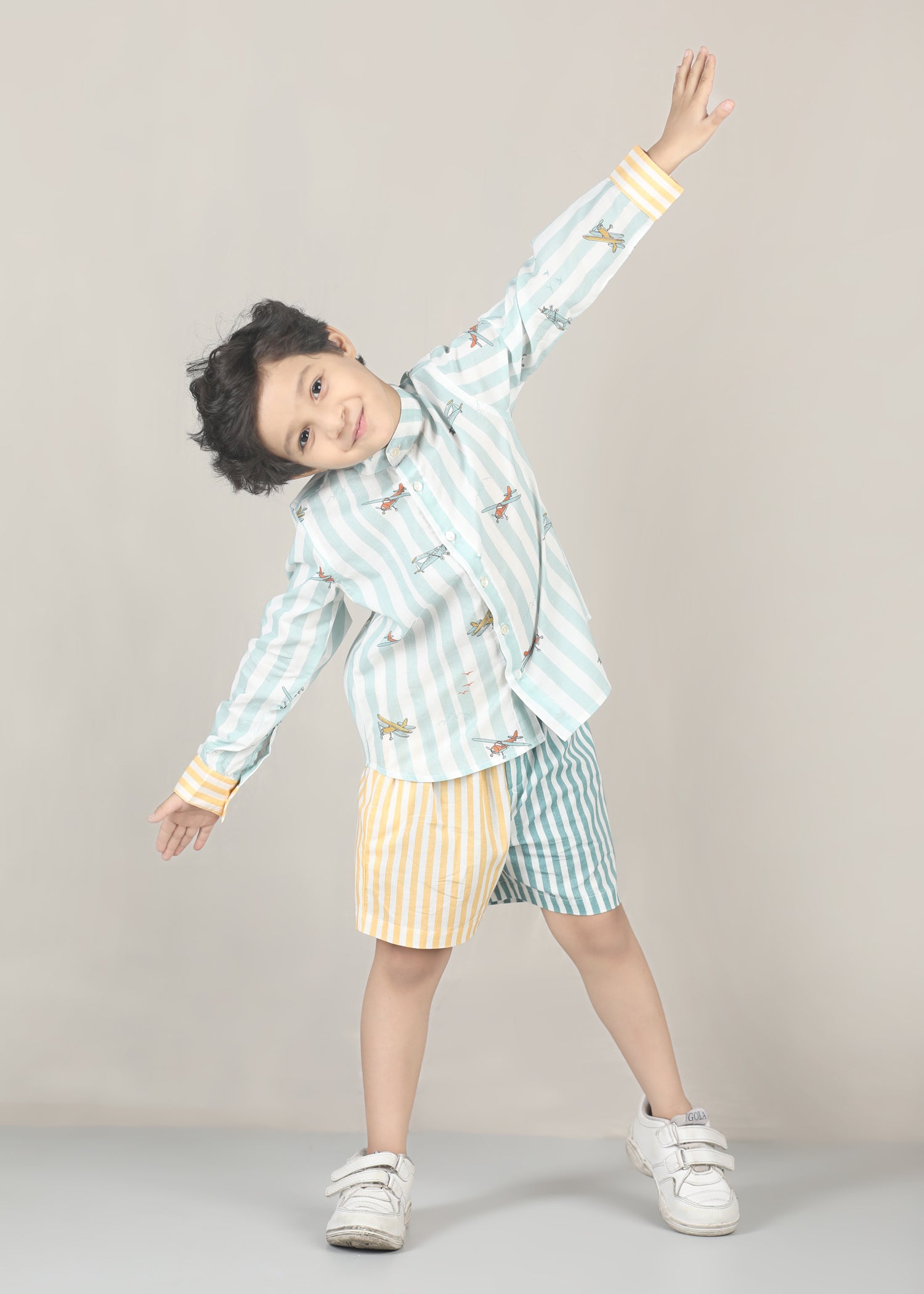 Heli Cotton Shirt – Blue/Yellow (6M–12 Yrs)