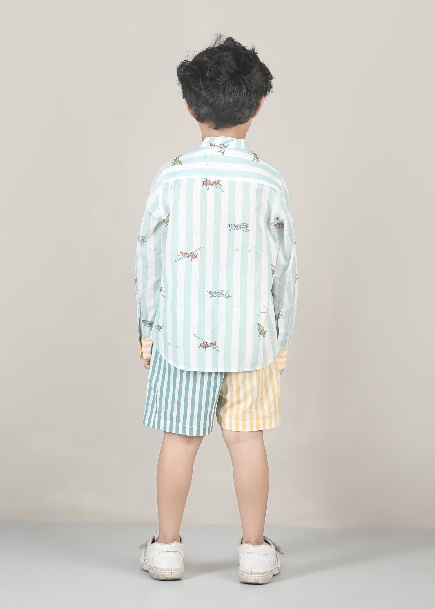 Heli Cotton Shirt – Blue/Yellow (6M–12 Yrs)