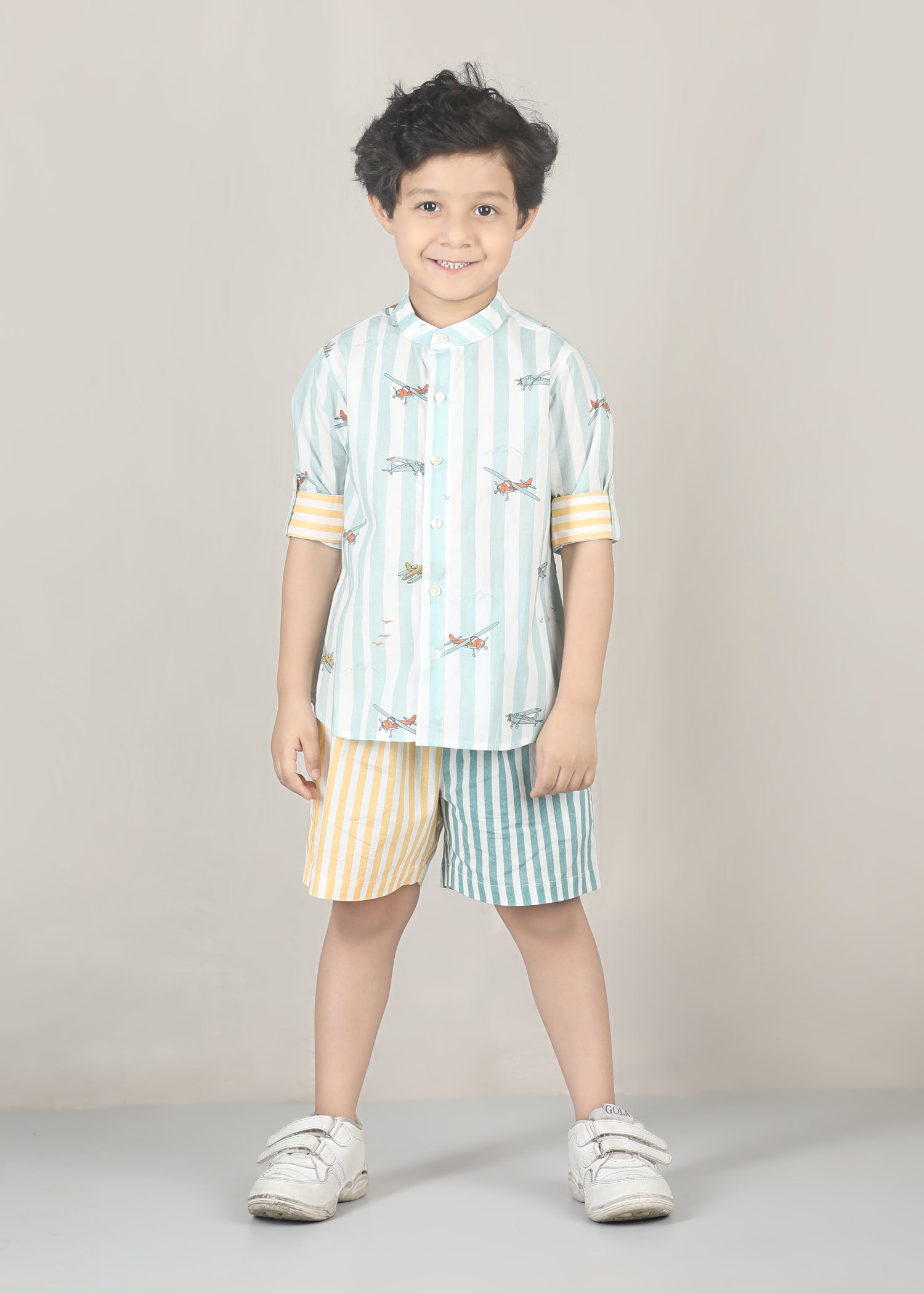 Heli Cotton Shirt – Blue/Yellow (6M–12 Yrs)