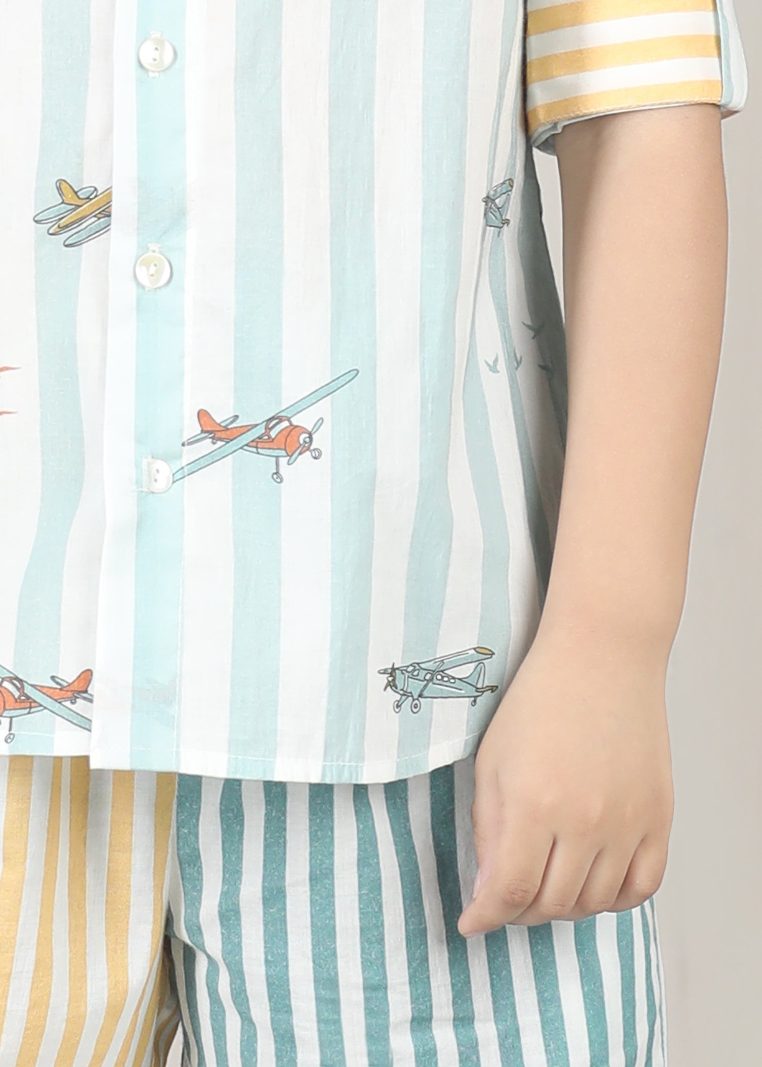 Heli Cotton Shirt – Blue/Yellow (6M–12 Yrs)