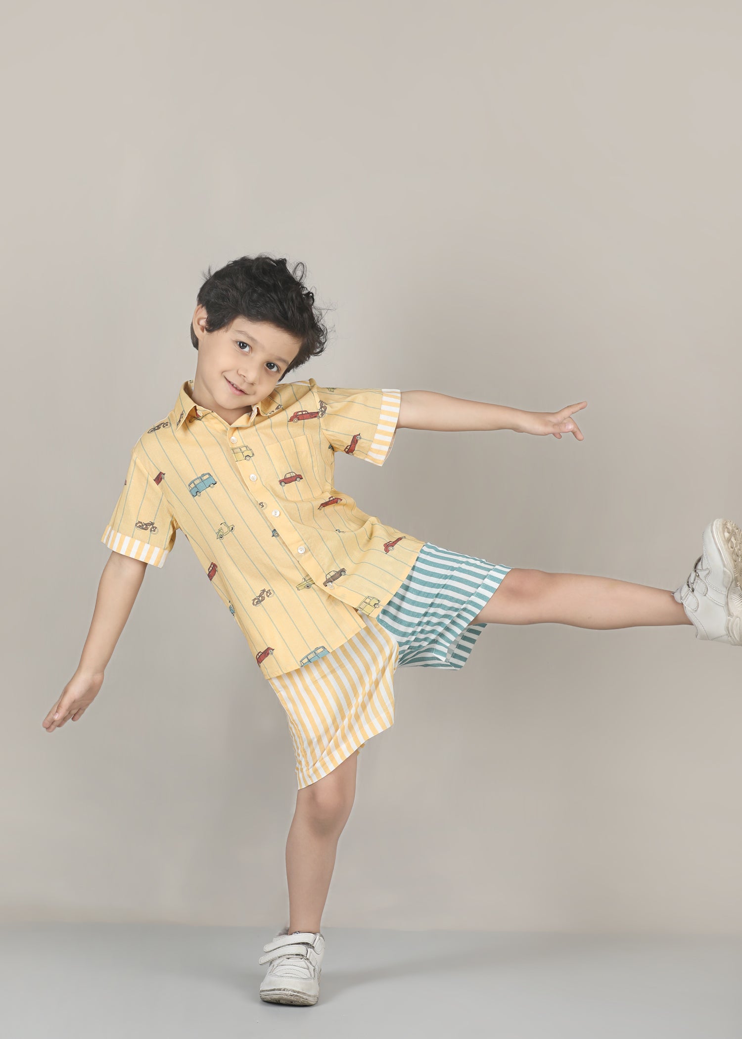 Vehicles Cotton Shirt – Yellow (6M–12 Yrs)