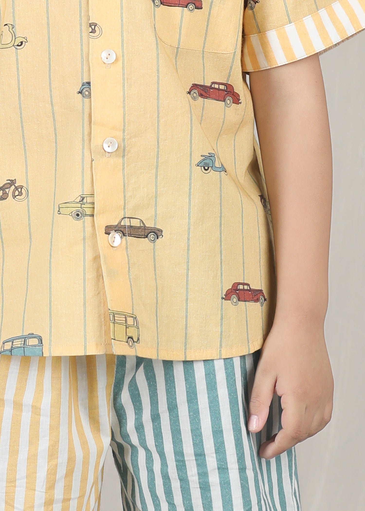 Vehicles Cotton Shirt – Yellow (6M–12 Yrs)