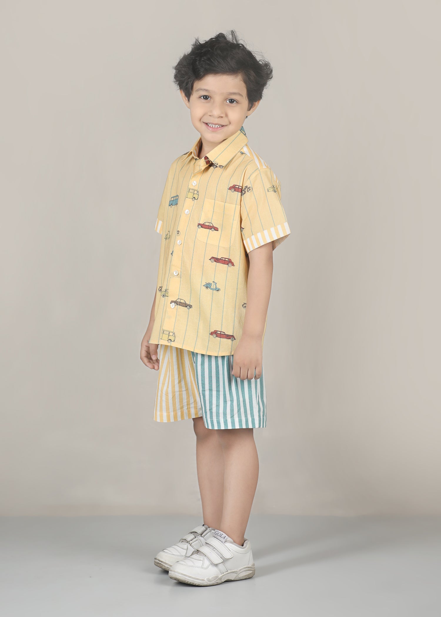 Vehicles Cotton Shirt – Yellow (6M–12 Yrs)