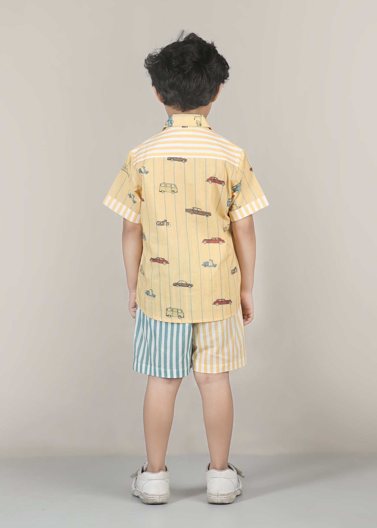 Vehicles Cotton Shirt – Yellow (6M–12 Yrs)