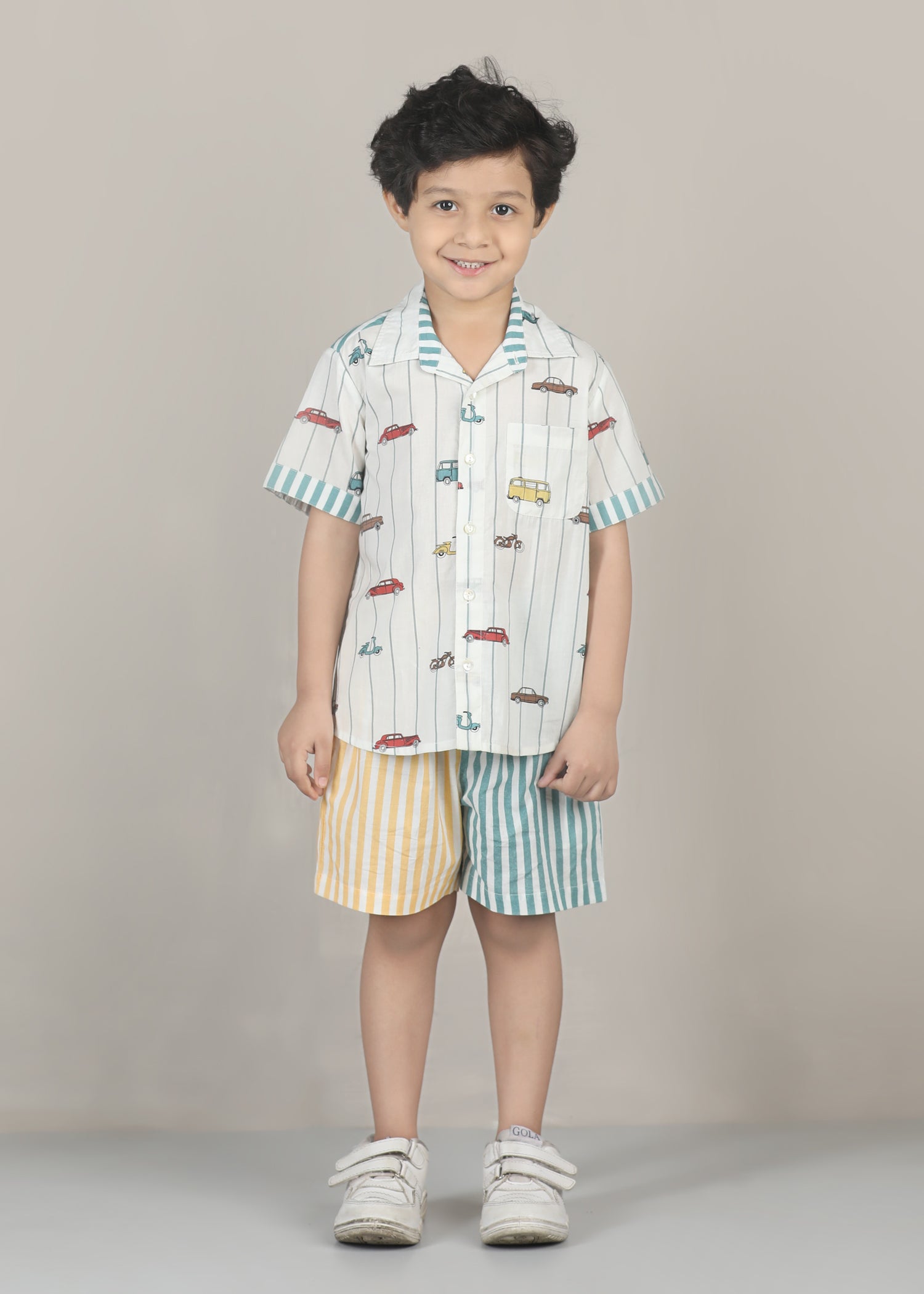 Vehicles Cotton Shirt – White (6M–12 Yrs)