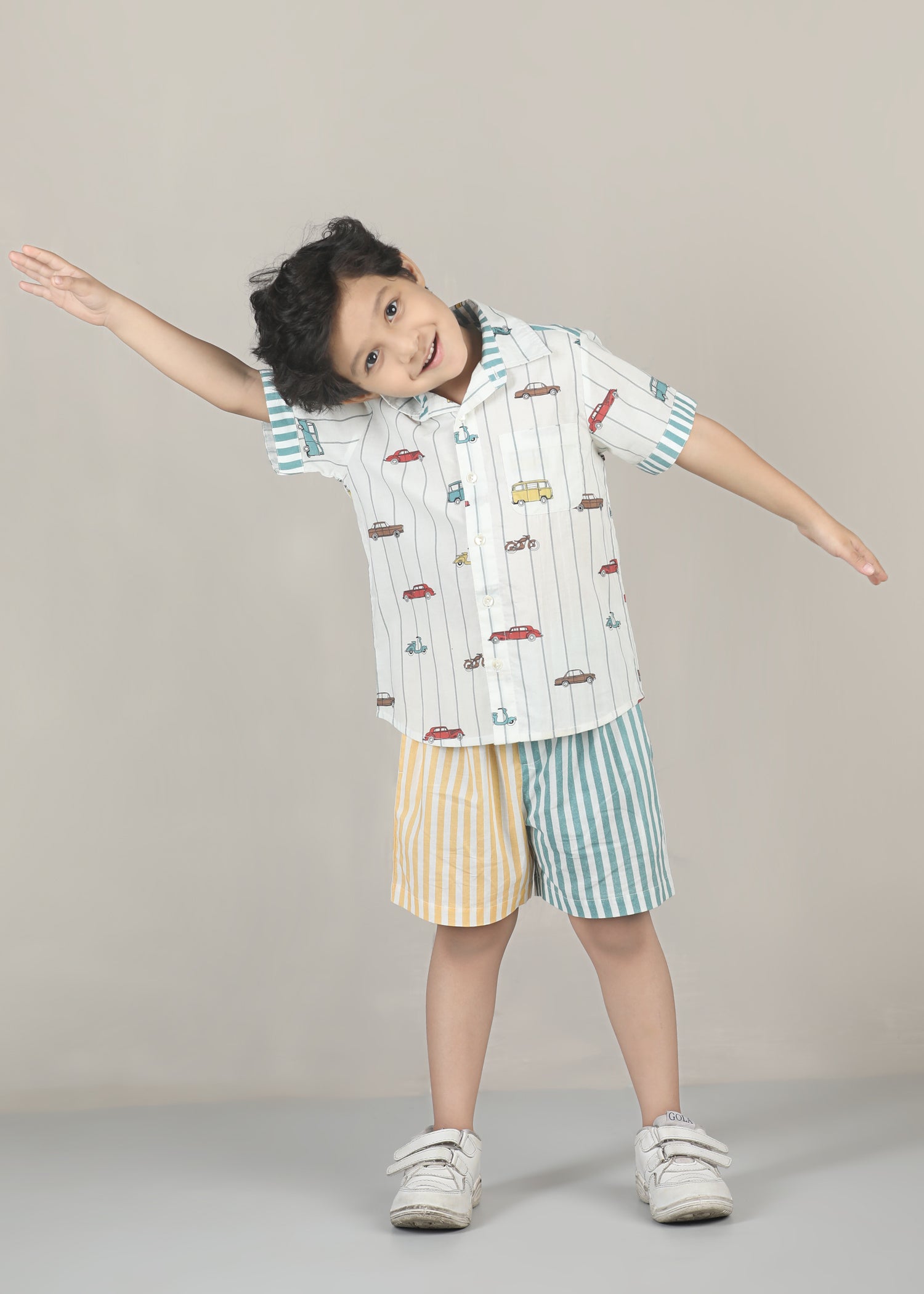 Vehicles Cotton Shirt – White (6M–12 Yrs)