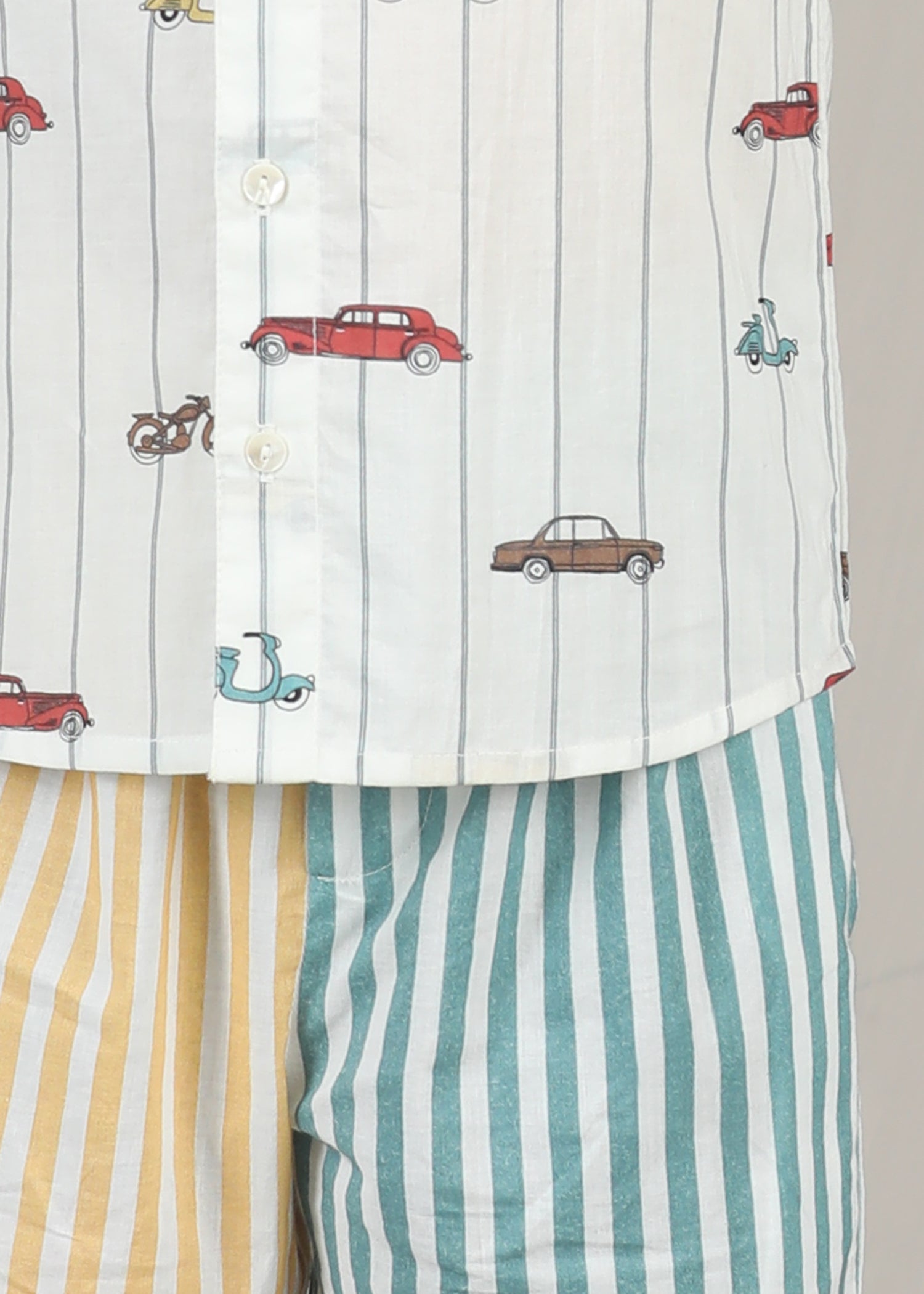 Vehicles Cotton Shirt – White (6M–12 Yrs)