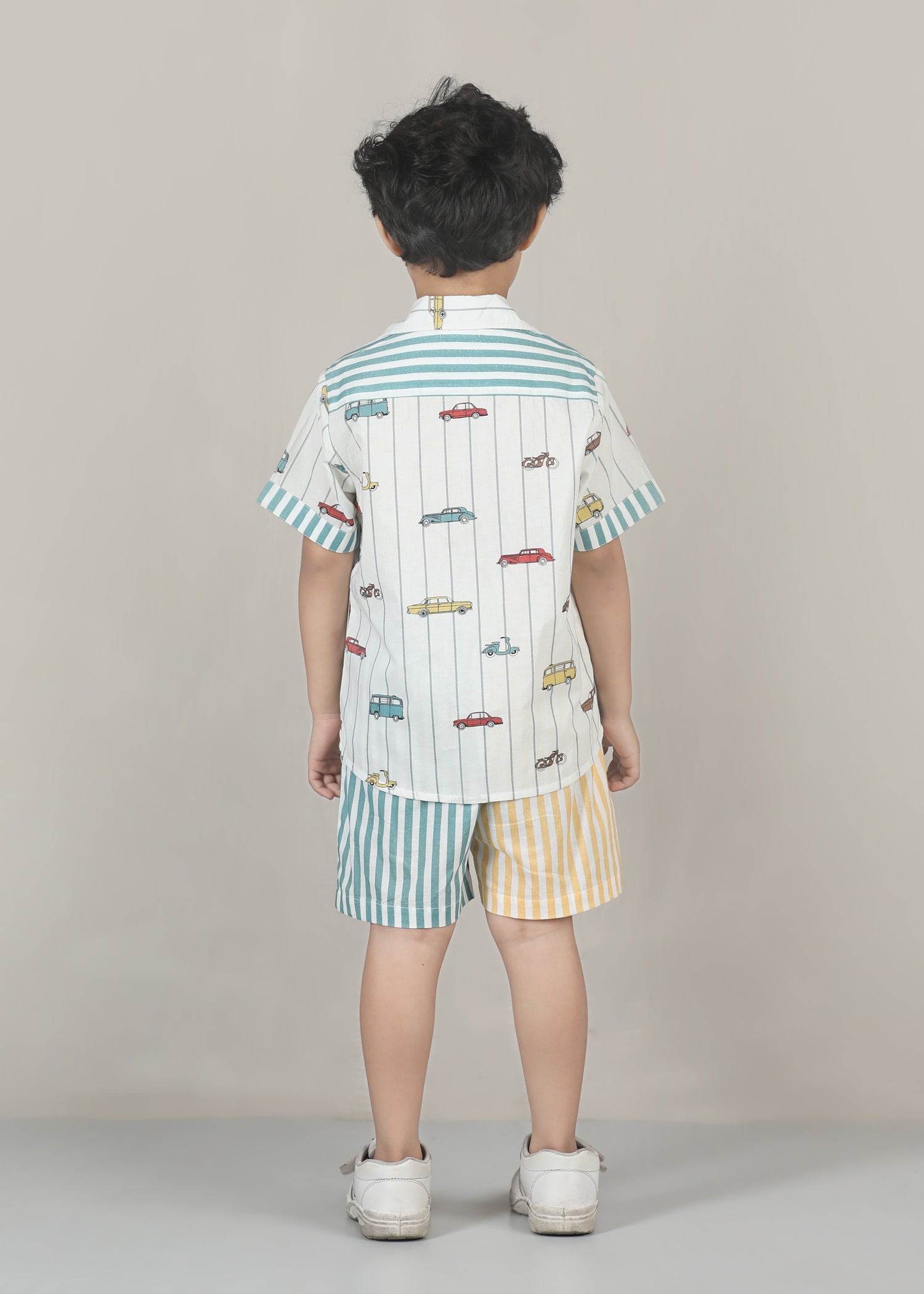 Vehicles Cotton Shirt – White (6M–12 Yrs)