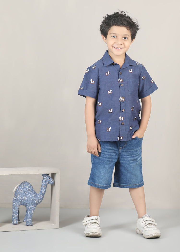 Little Paws Chambray Cotton Shirt-Blue (12 Months-12 Years)