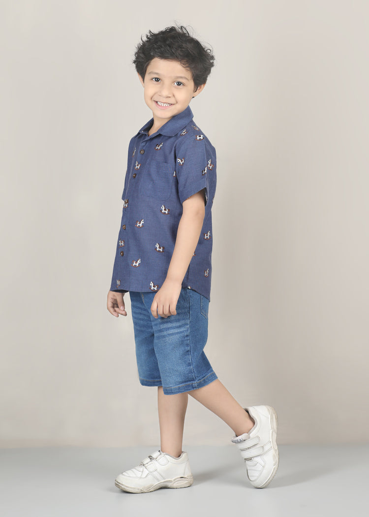 Little Paws Chambray Cotton Shirt-Blue (12 Months-12 Years)