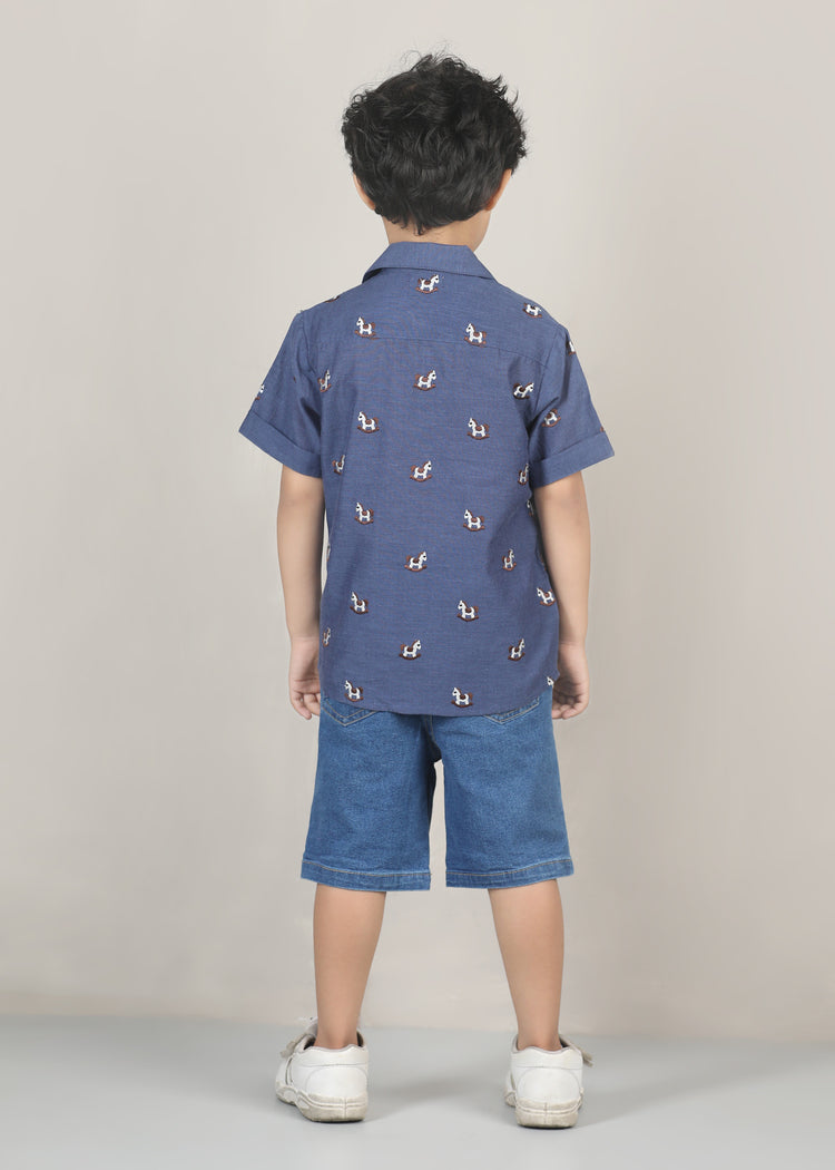Little Paws Chambray Cotton Shirt-Blue (12 Months-12 Years)
