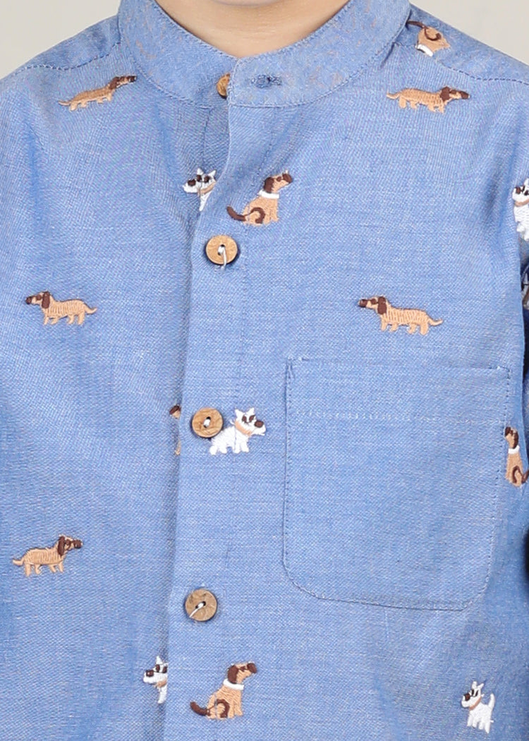 Little Paws Chambray Cotton Shirt-Light Blue (12 Months-12 Years)