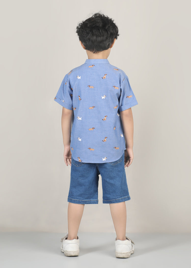 Little Paws Chambray Cotton Shirt-Light Blue (12 Months-12 Years)