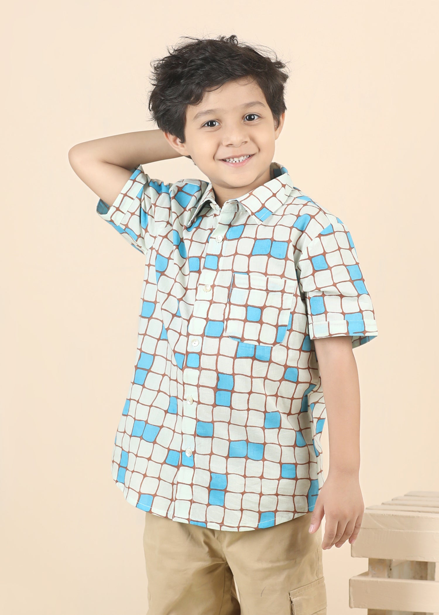 Checks Cherry Cotton Shirt – Blue (6M–12 Yrs)
