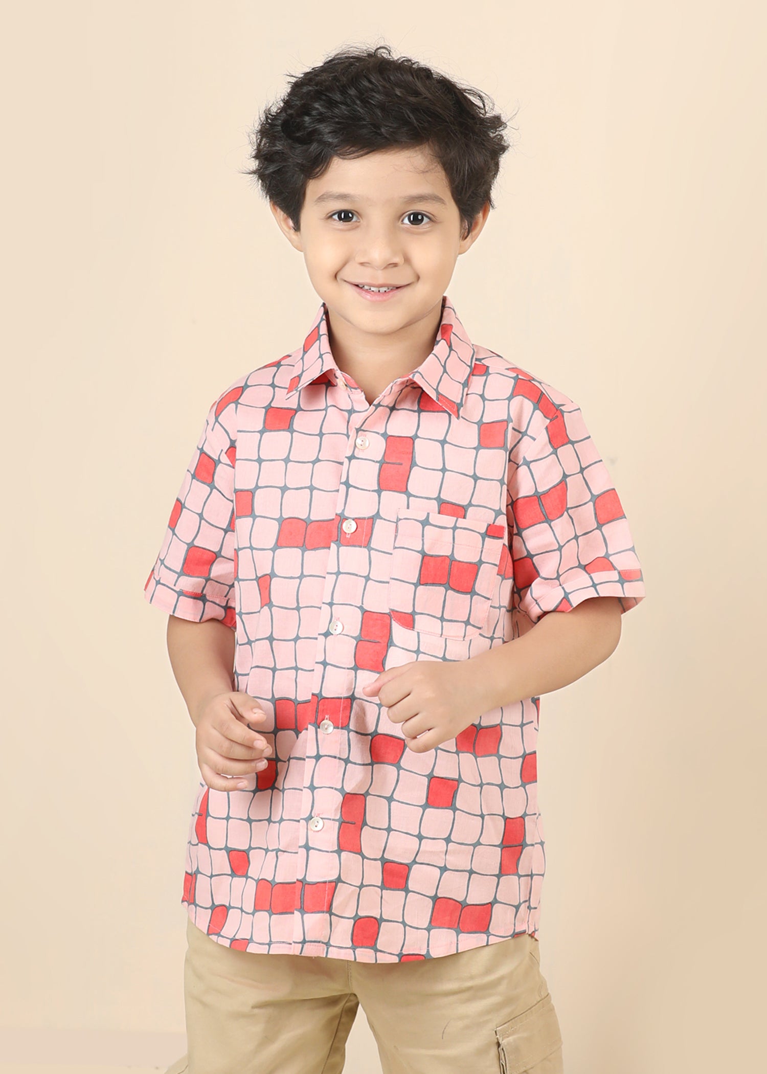 Checks Cherry Cotton Shirt – Red (6M–12 Yrs)
