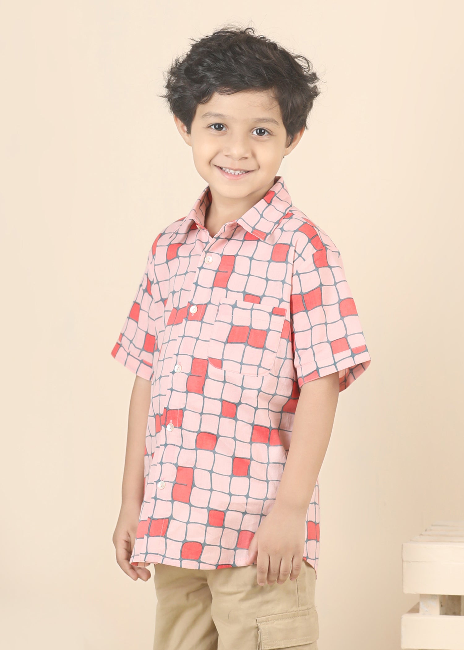 Checks Cherry Cotton Shirt – Red (6M–12 Yrs)