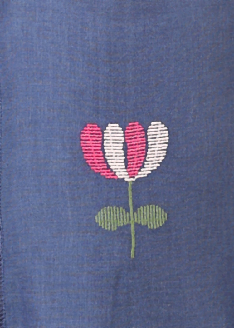 Panelled Tulip Chambray Cotton Dress-Blue (12 Months-12 Years)