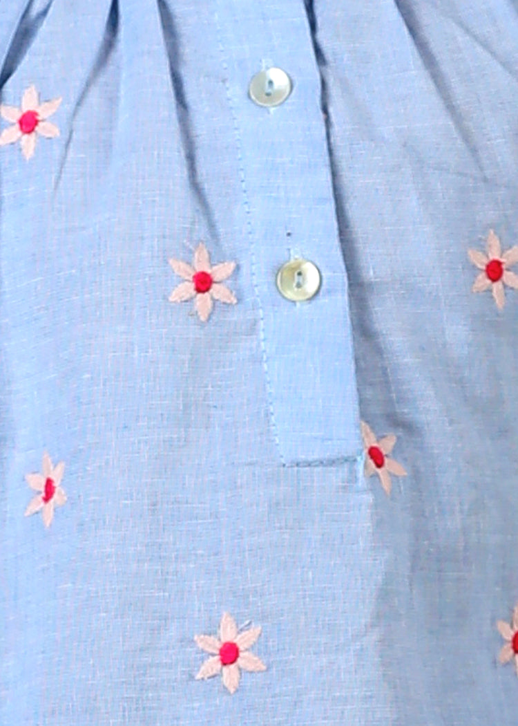 Ahana Tulip Chambray Cotton Top-Light Blue (12 Months-12 Years)