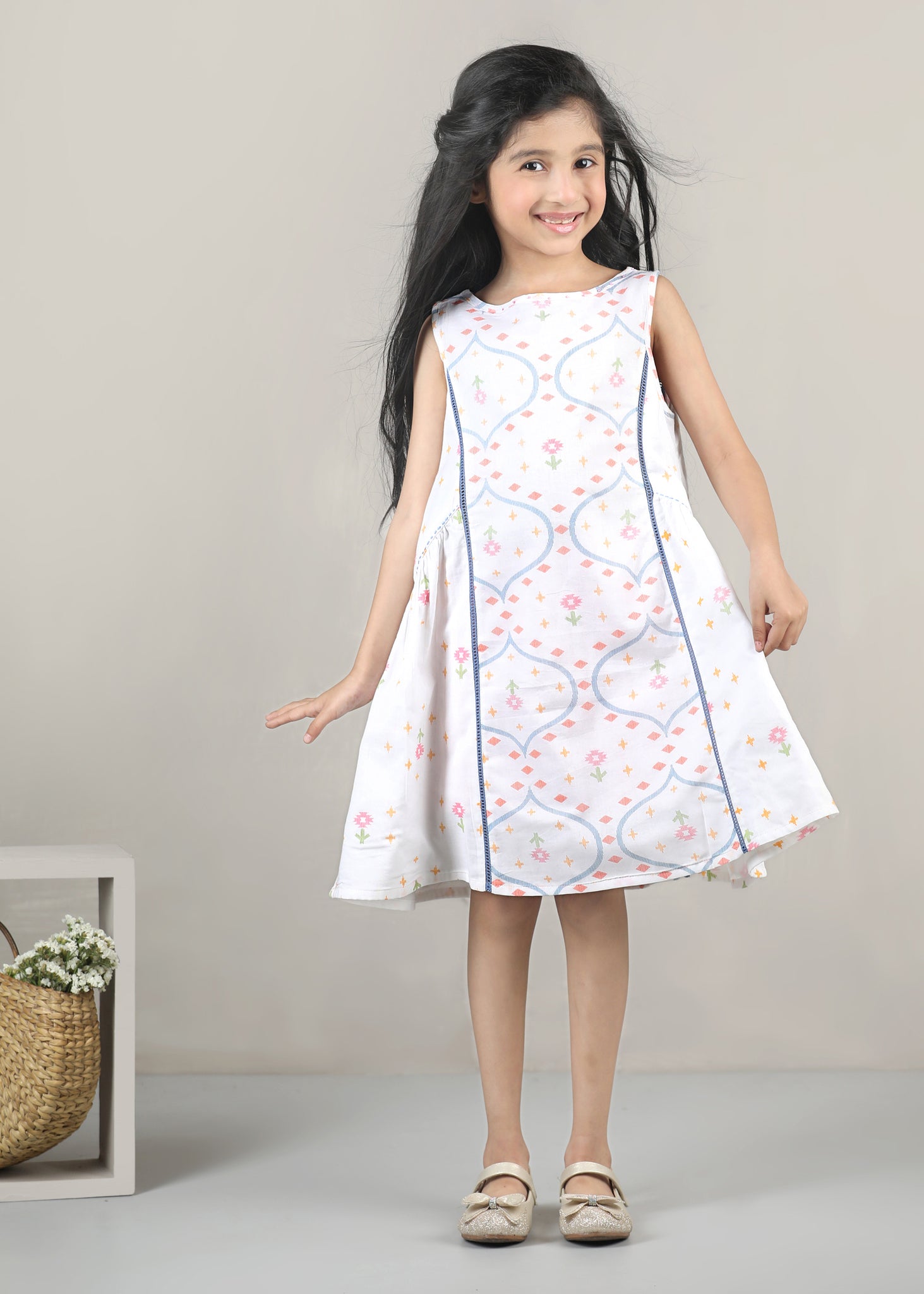 Panelled Cotton Dress – White (6M–12 Yrs)