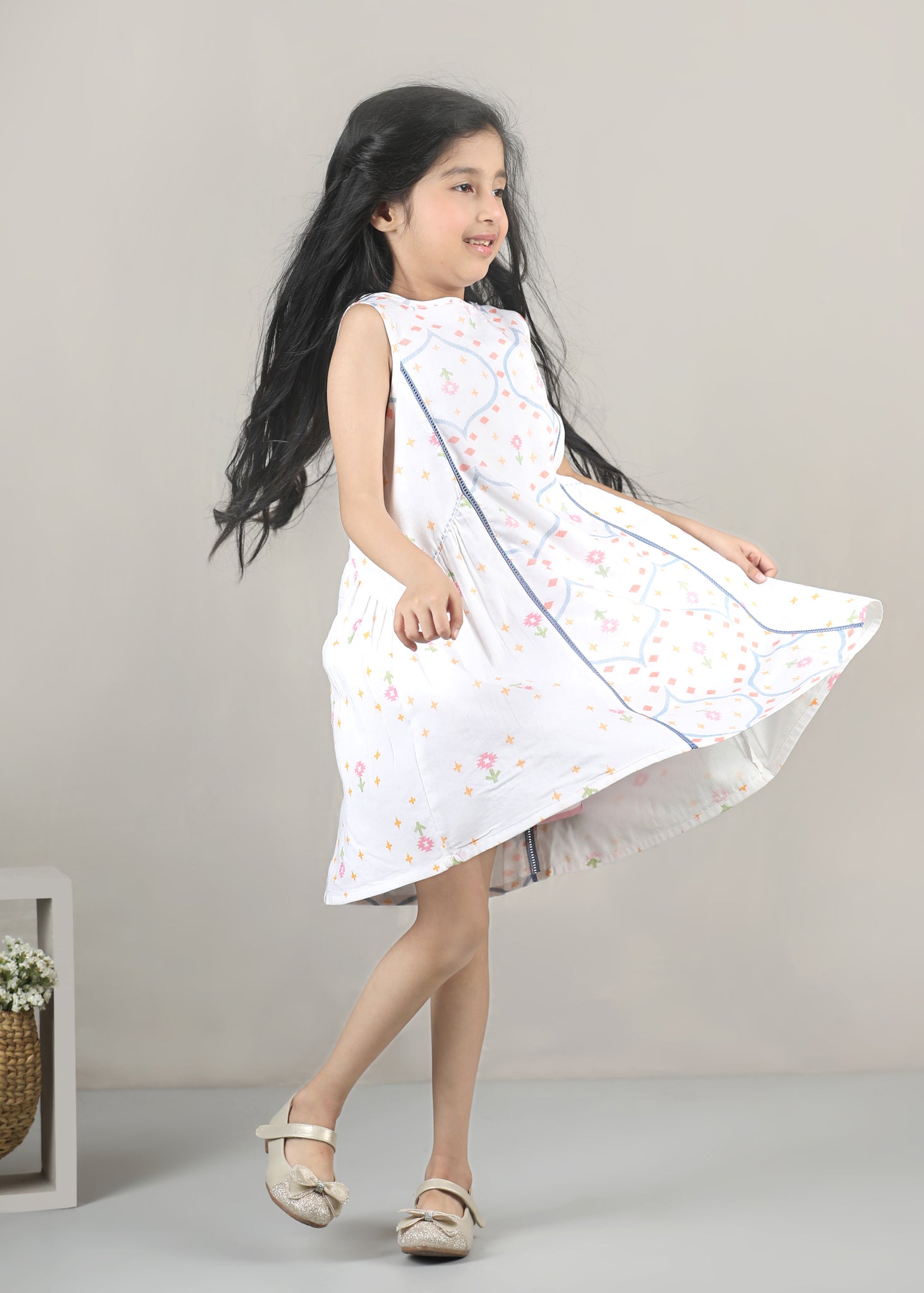 Panelled Cotton Dress – White (6M–12 Yrs)