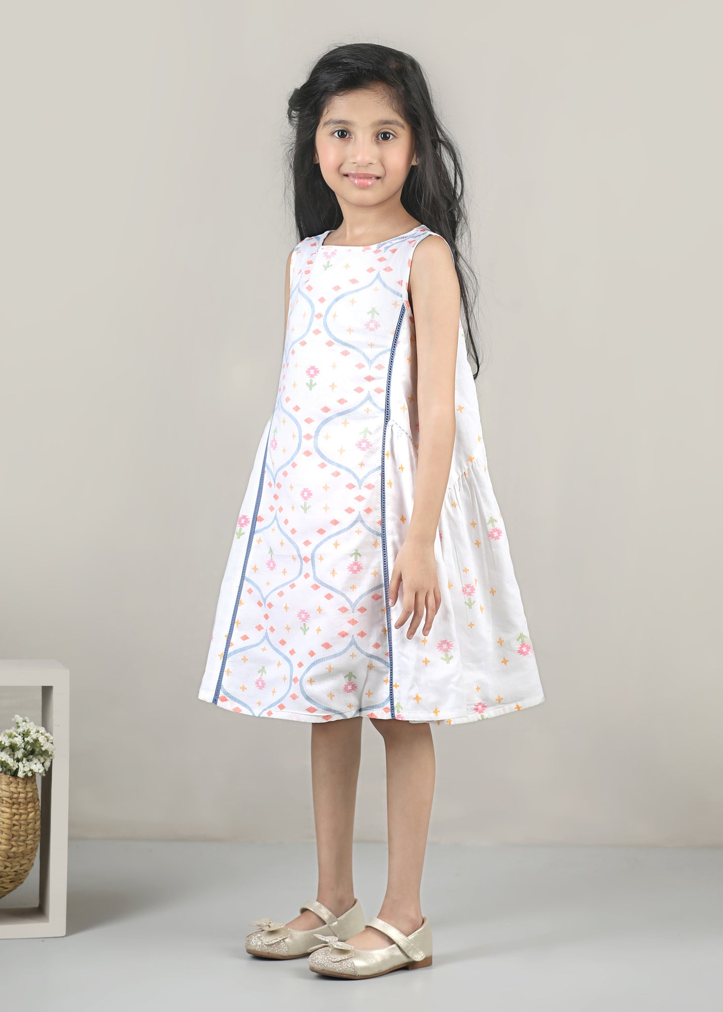 Panelled Cotton Dress – White (6M–12 Yrs)