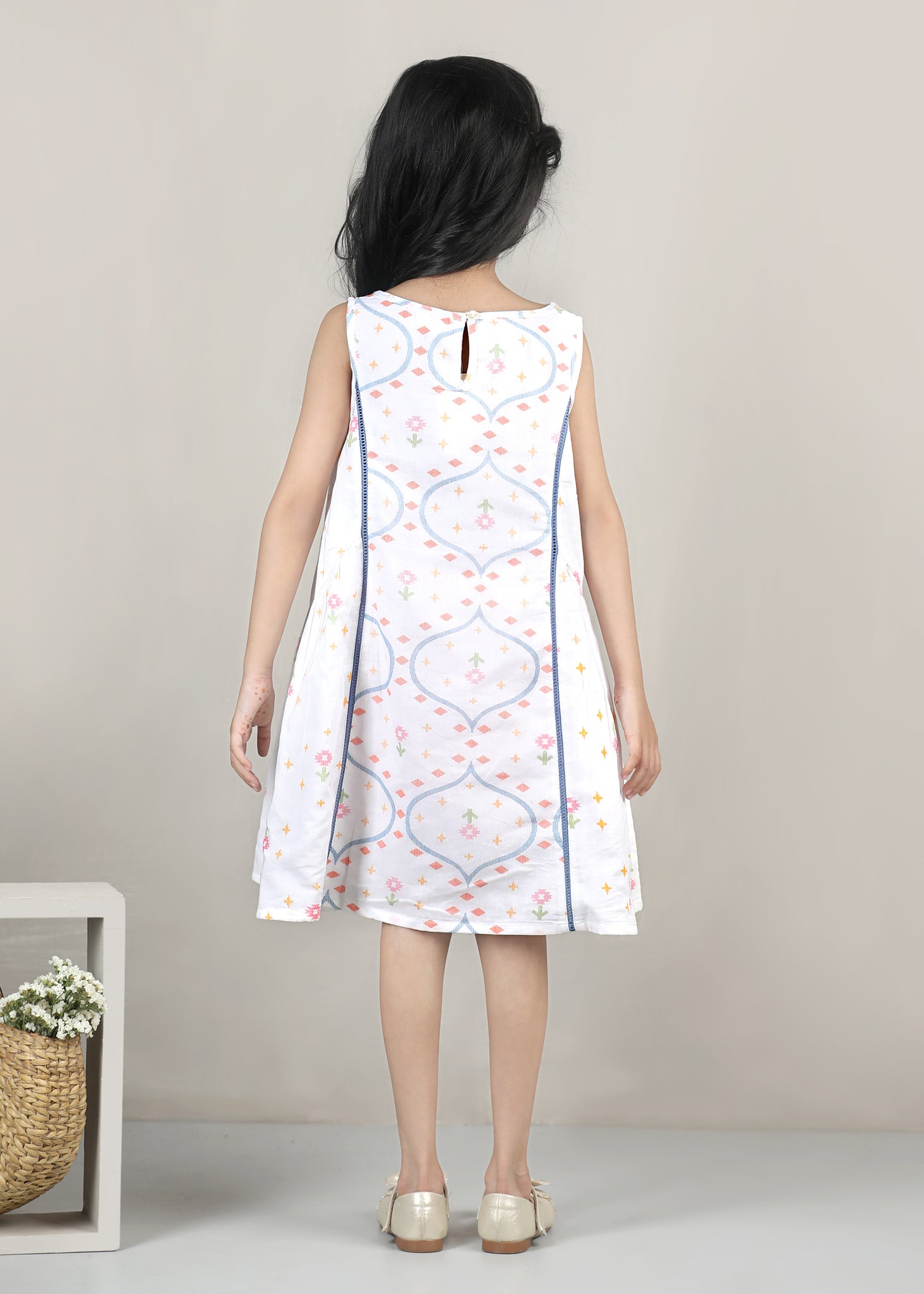 Panelled Cotton Dress – White (6M–12 Yrs)