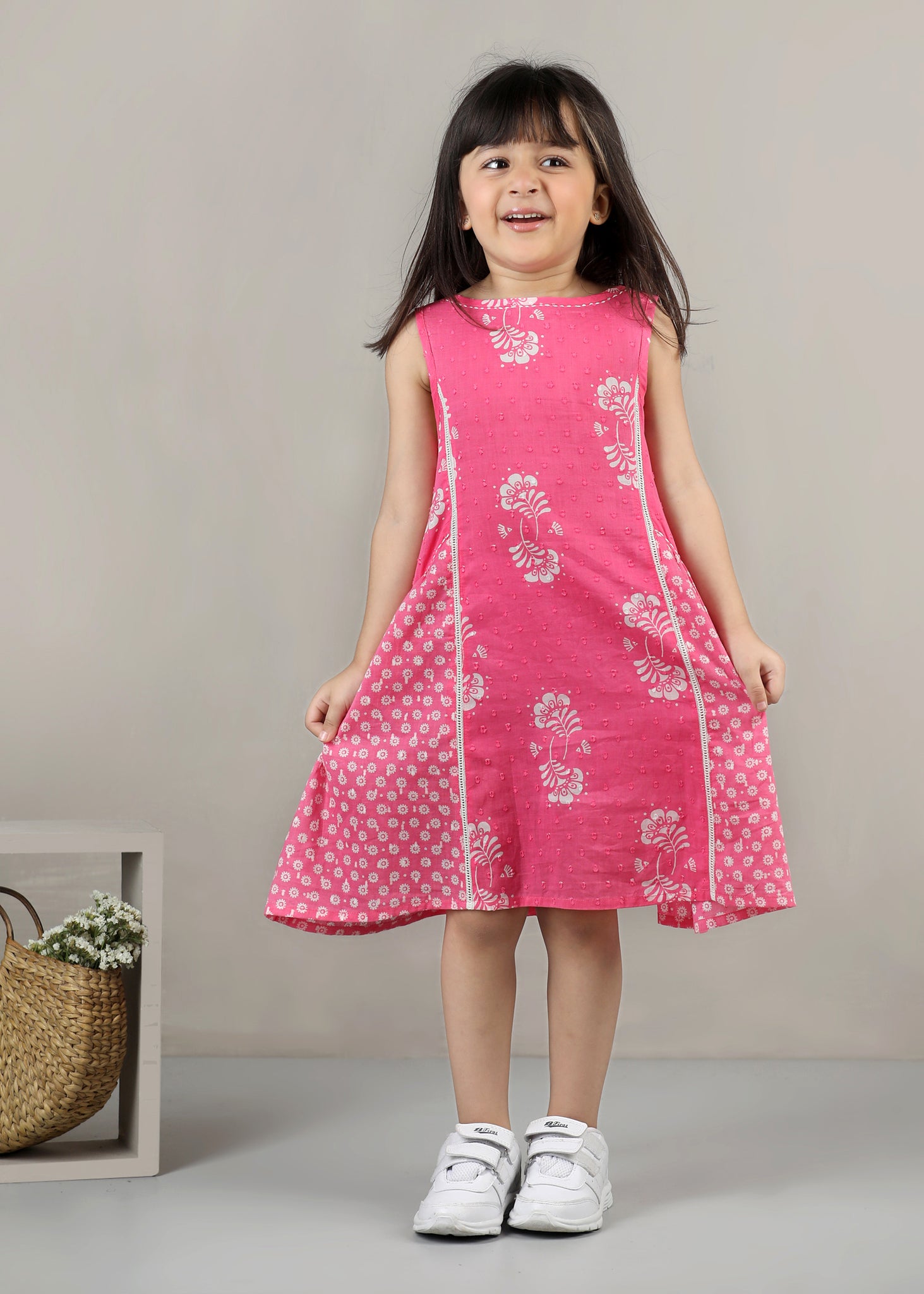 Panelled Cotton Dress – Pink (6M–12 Yrs)
