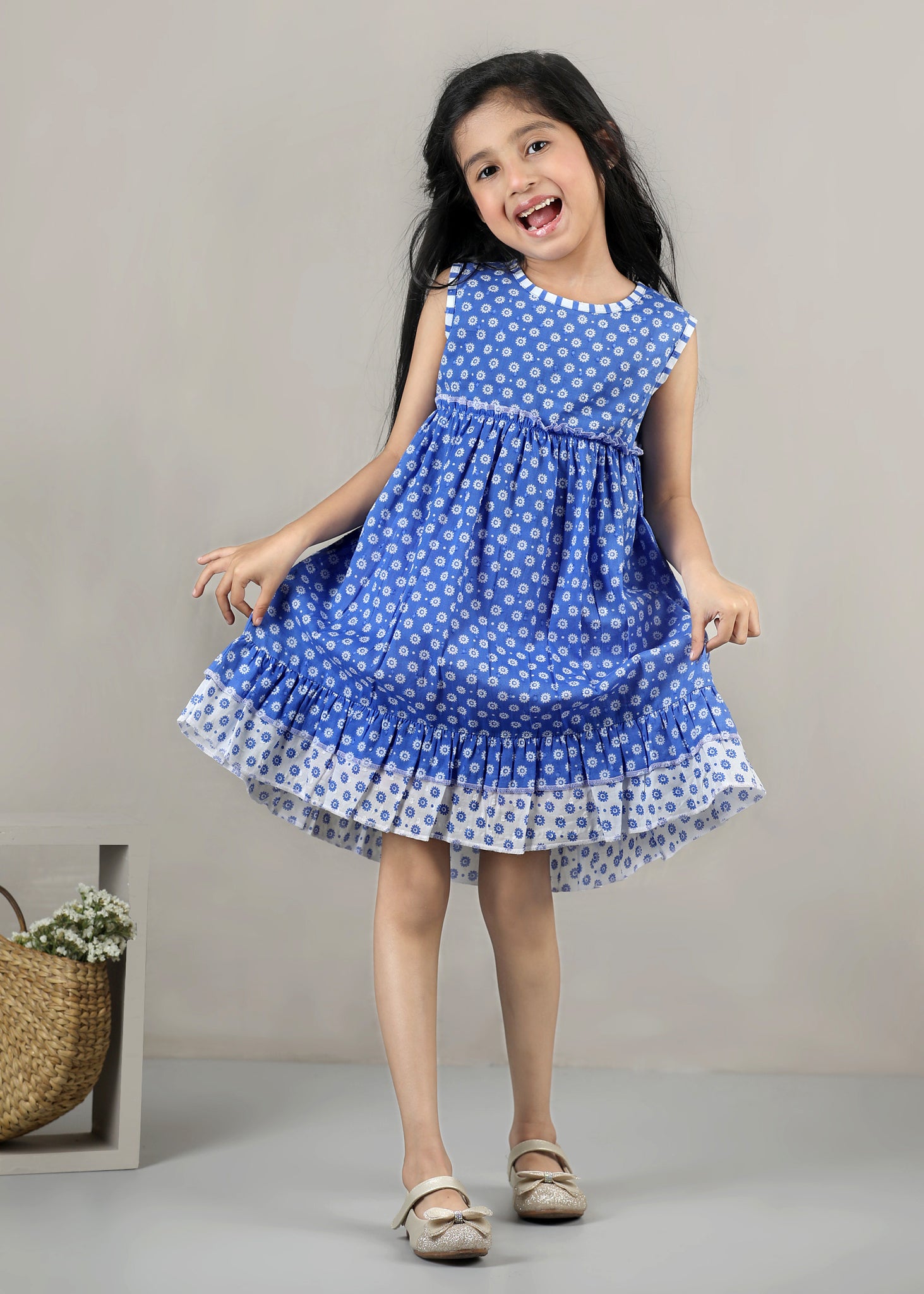 Sofia Cotton Dress – Blue (6M–12 Yrs)