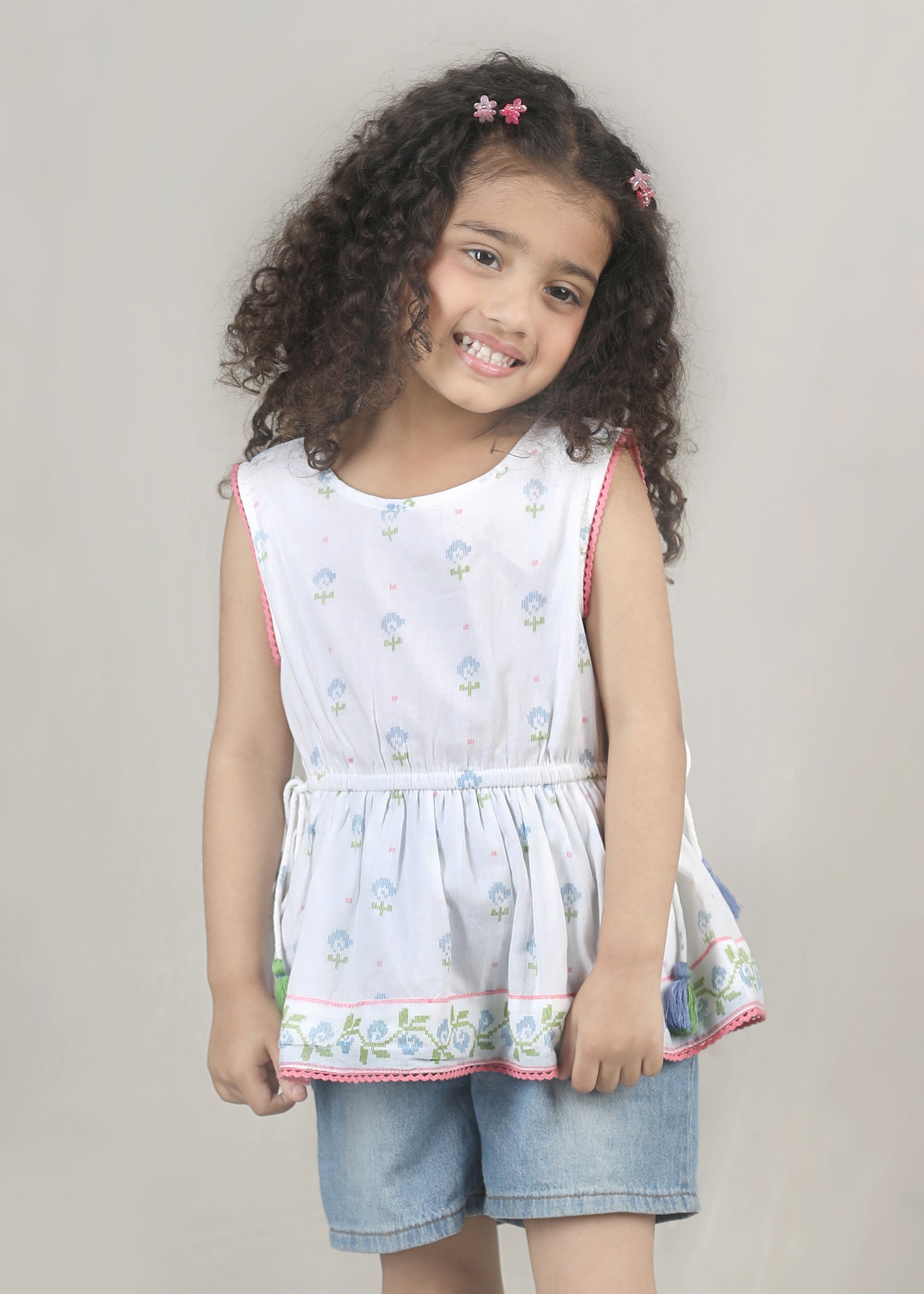 Peplum Cotton Top – White (2–12 Yrs)